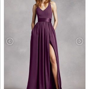 V Neck Halter Gown with Sash White By Vera Wang